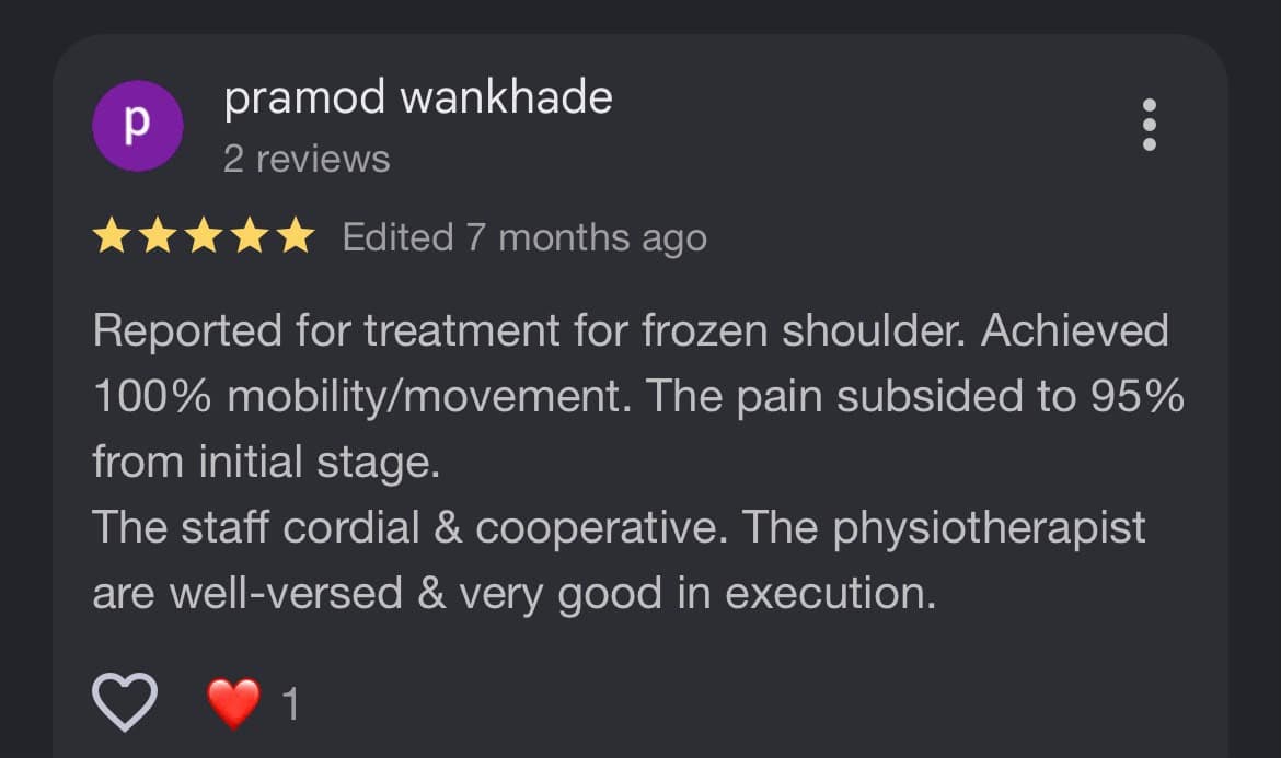 Google review for Active Care Physiotherapy