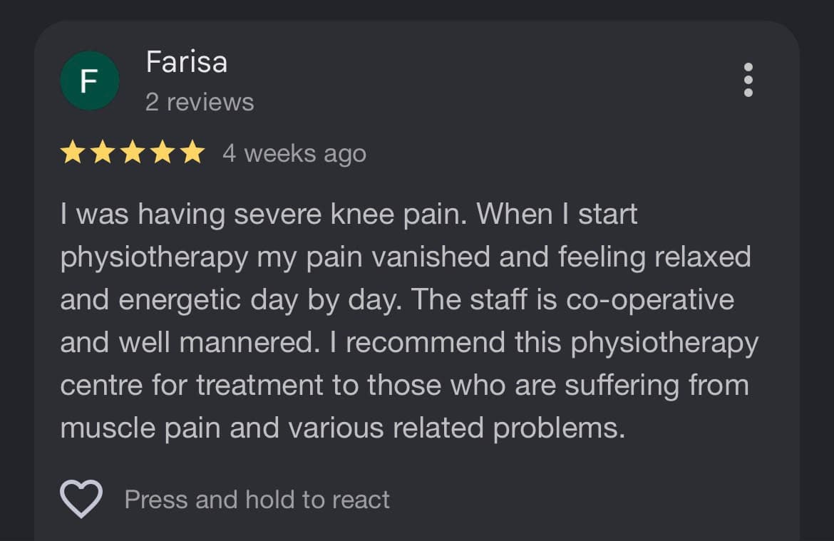 Google review for Active Care Physiotherapy